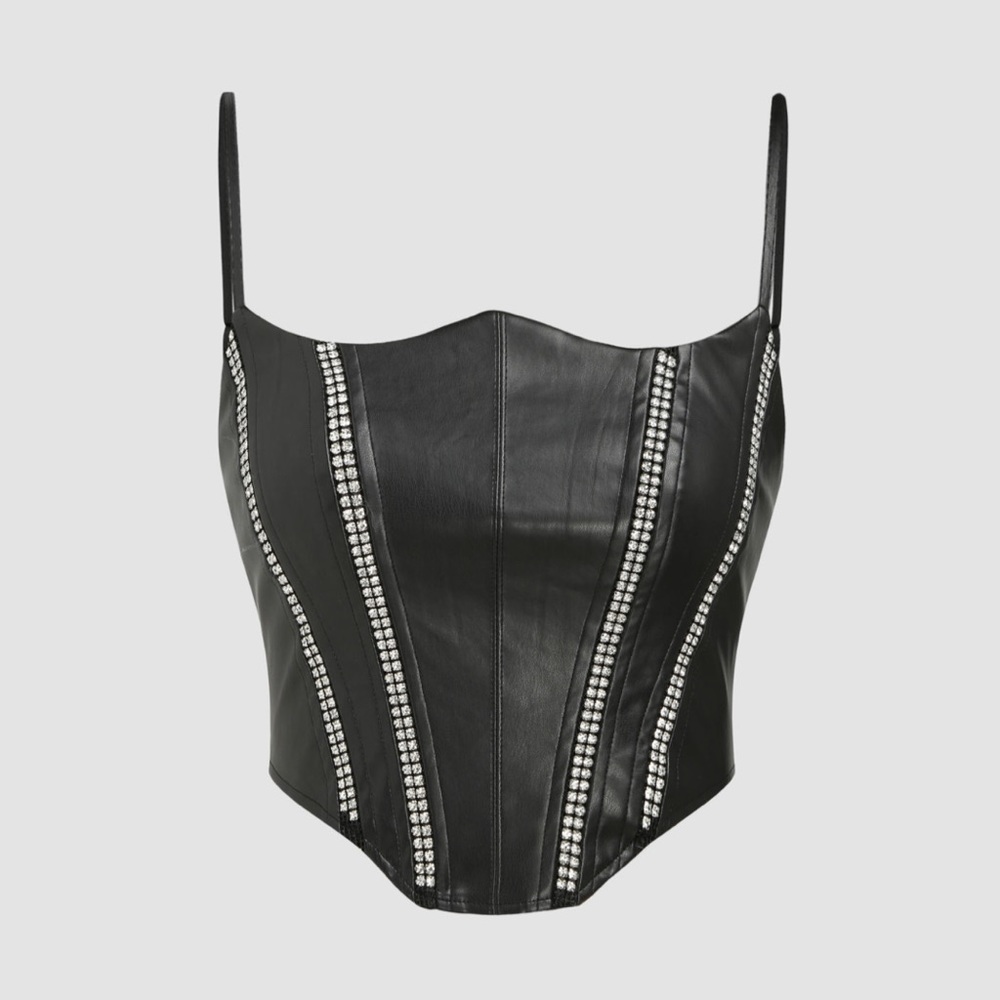 Bedazzled Black Leather Corset Tank